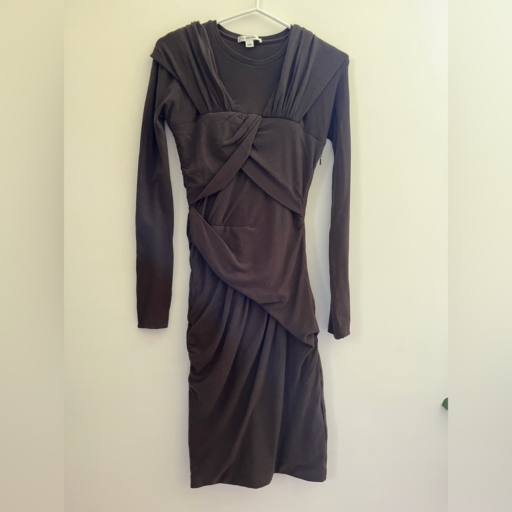 Carven Long Sleeve wool Dress in Olive